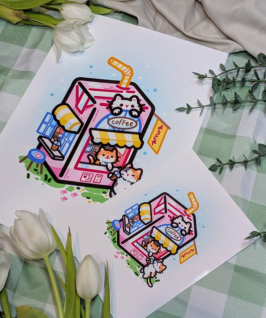 Cat cafe carton print