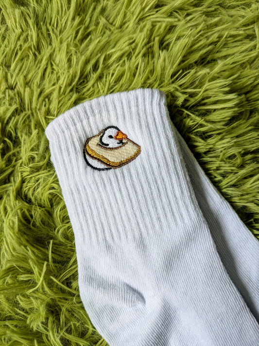 Duck duck bread embroidered socks