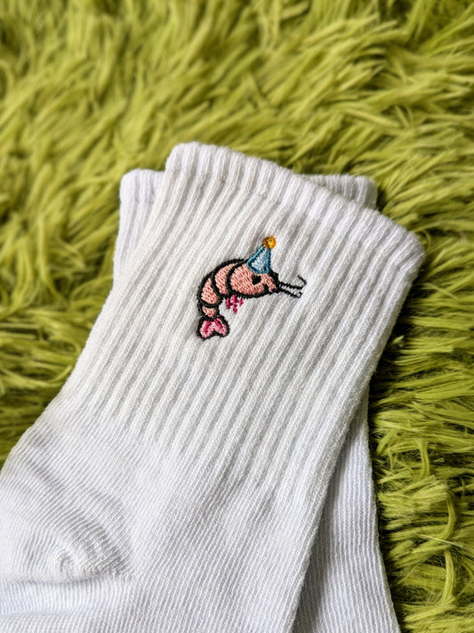 Shrimply amazing embroidered socks