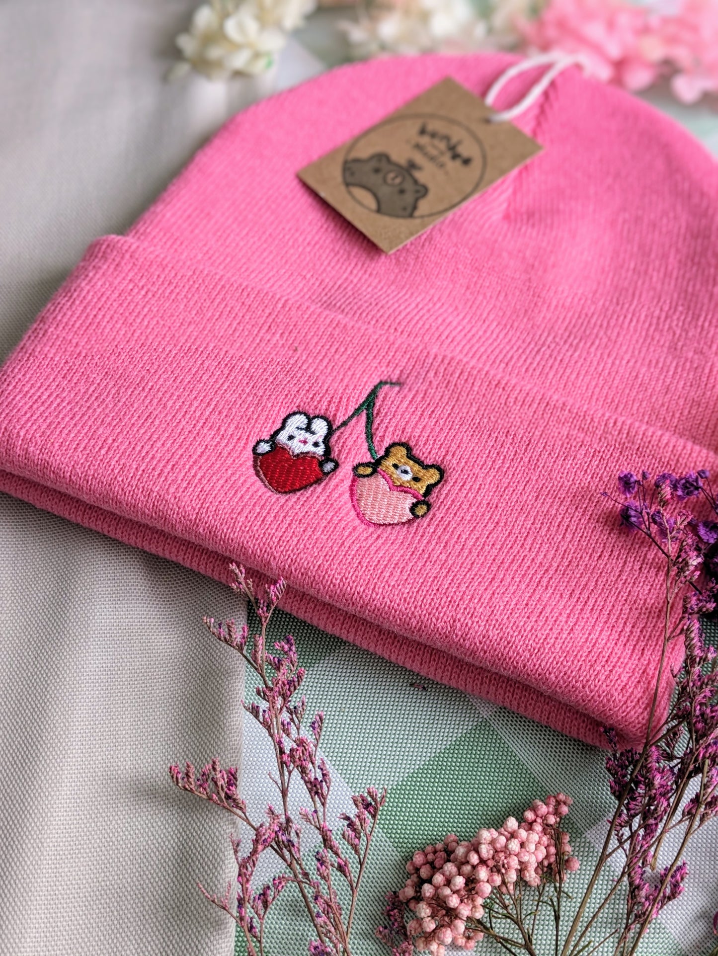 Cherry heart beanie