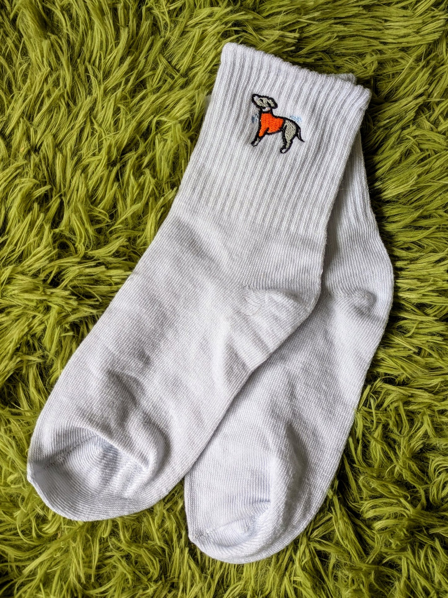 Nervous whippet embroidered socks