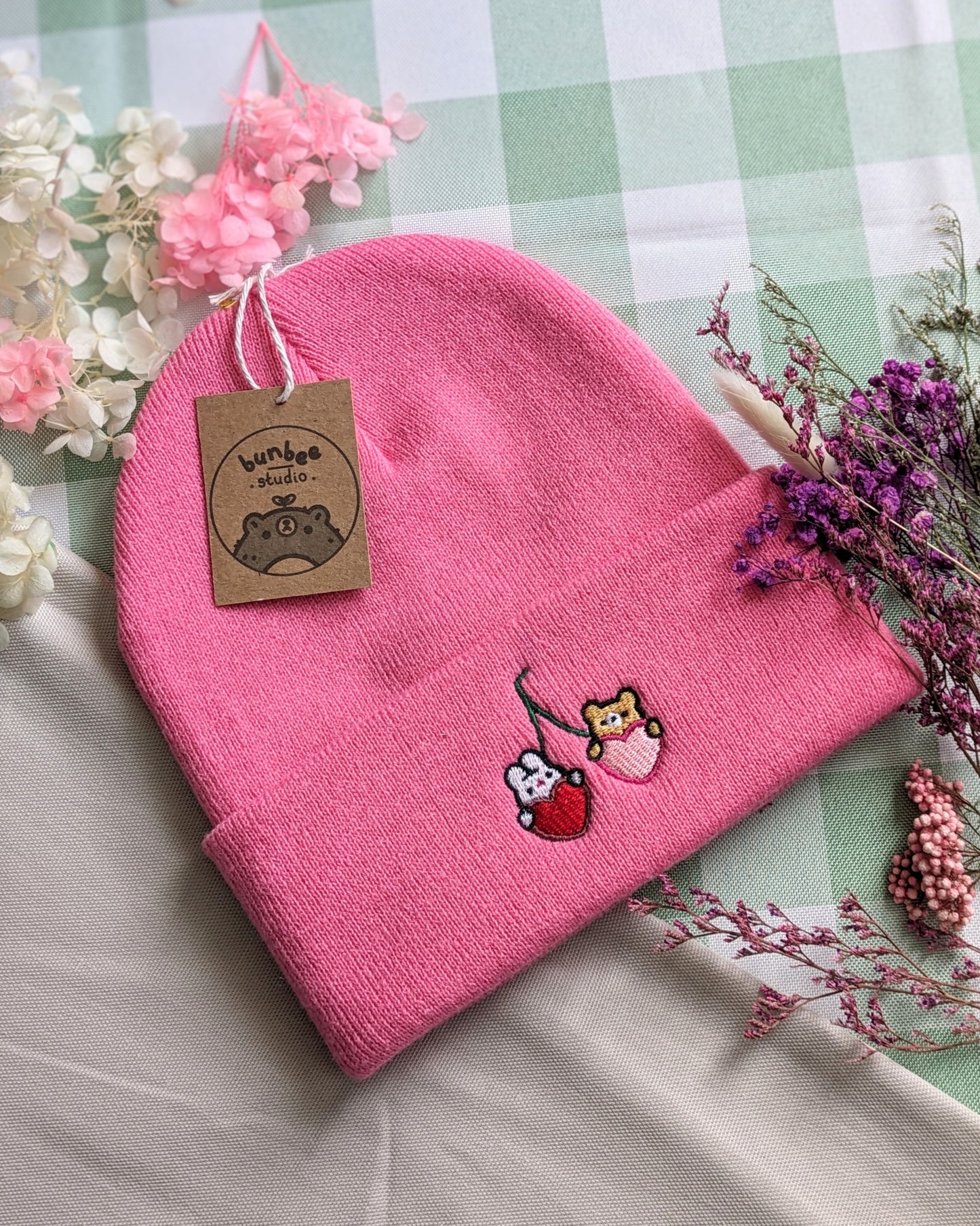 Cherry heart beanie